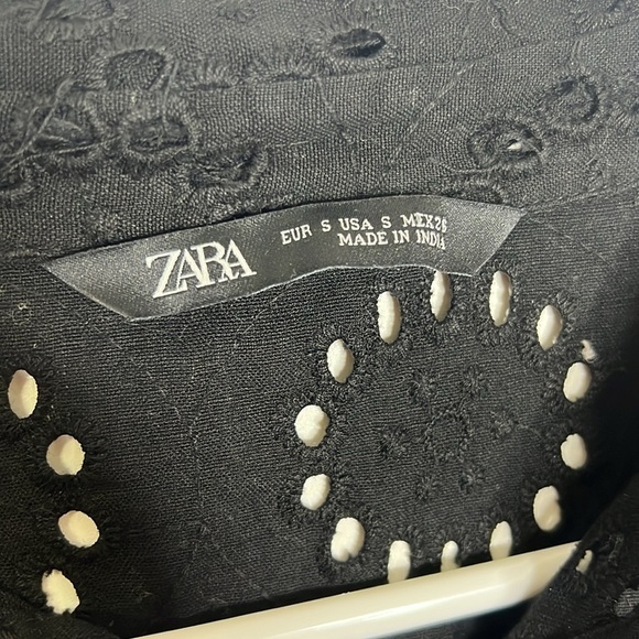 Zara Black Boxy Eyelet Long Sleeve Jacket Top - Picture 4 of 7
